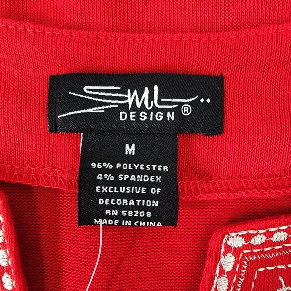 SML Design Tunic Top Womens Medium Metallic Embellished Red 3/4 Sleeve Knit NWT - Picture 7 of 10